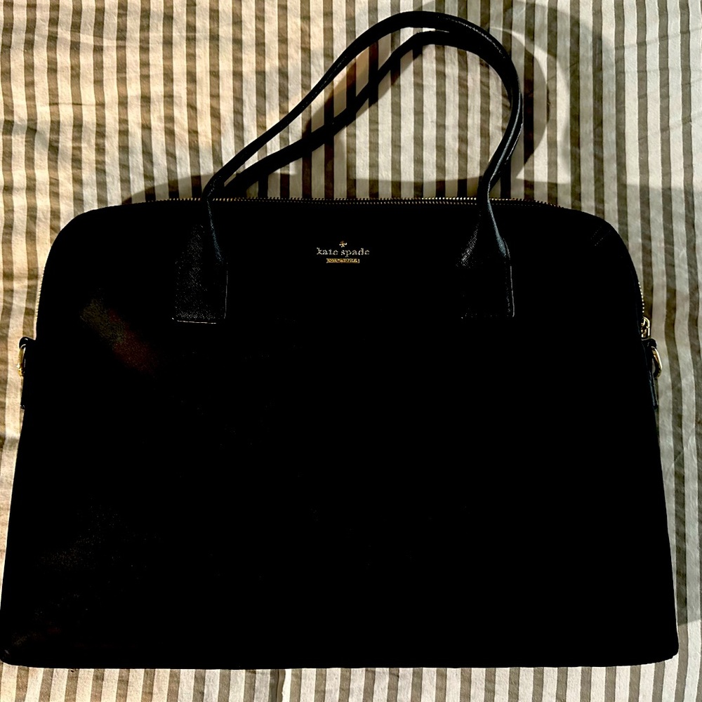 Kate Spade black nylon laptop bag, 17.5“ x 12.5“ x 2.5“.